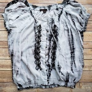 Fever XL Tie Dye Peasant Style Top Smocking Button